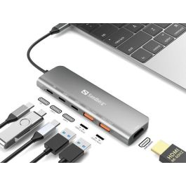 Sandberg Docking Station USB-C con Salida HDMI, 2 Puertos USB-A, 2 Puertos USB-C y Carga Rápida Power Delivery 100W para Portátil