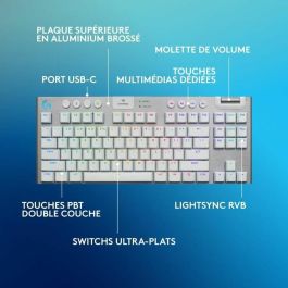 Teclado para juegos - inalámbrico - Logitech G - G915 TKL X - Interruptor táctil - AZERTY - Blanco