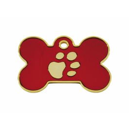 Placa identificativa para collar Imarc Bone Rojo Dorado