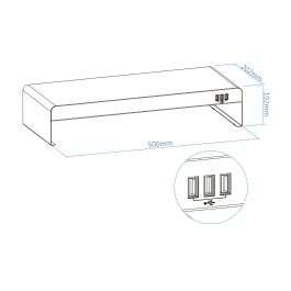 TooQ TQMR0124 Soporte elevador para Monitor y Portátil con 3 puertos USB 2.0 hasta 20 kg Negro