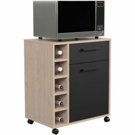 Parisot STUDIO803356 - Carrito de servicio Estudio 1 puerta, 1 cajón, 5 botellas - Roble/Negro mate - 60 x 40,3 x 71 cm
