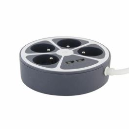 Chacon CHA5411478496526 Regleta de Enchufes para Oficina 4 Tomas 16A + 2 USB-A 3680W, Cable 1.5m, Gris, con Interruptor