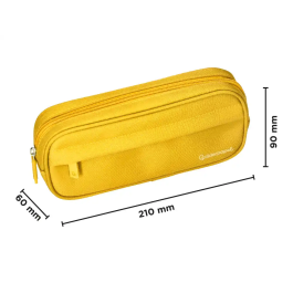 Liderpapel Estuche Portatodo Classic Ovalado con Dos Cremalleras y Bolsillo Delantero, Amarillo, 210x90x60mm