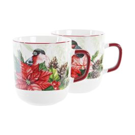 DKD Home Decor Mug de Navidad Tradicional Porcelana 400ml Rojo Verde Apto Microondas Lavavajillas Set de 12 Unidades