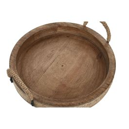DKD Home Decor Centro de Mesa Cottage de Mango, Cuerda y Hierro Marrón, Asas, Colección Indianrope 30 x 10 x 30 cm