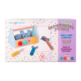 Imaginovo Maletín de Herramientas Infantil de Madera para +3 Años, 18 Piezas, 21.4x13.2x11cm