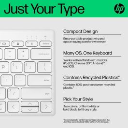 HP 350 Teclado Inalámbrico Bluetooth Compacto Multi-Dispositivo, Cómodo y Portátil para Productividad en PC, Portátil, Tablet y Móvil