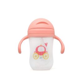 KioKids Taza de Aprendizaje Step 3 con Pajita Contrapesada, Asas, 300 ml Rosa - Antiacólicos, BPA Free, +6 meses