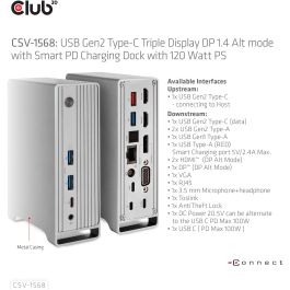Club3D CSV-1568 Estación de Acoplamiento USB-C 4K 100W con 6xUSB3, DP, 2xHDMI, VGA, LAN, Power Delivery 120W