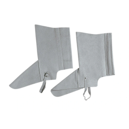 Faru Polaina para soldador de cuero al cromo, ajustable con velcro y hebilla, 40 cm, protección seguridad trabajo