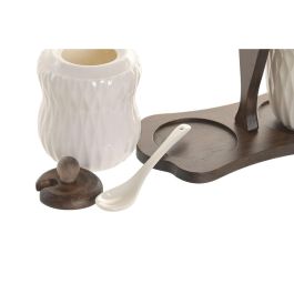 DKD Home Decor Azucarero Basicos Pengjia 25 Porcelana Bambu Blanco Marron Oscuro 9 x 15 x 19.5 cm Set de 2
