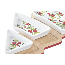 DKD Home Decor Aperitivo Navidad Tradicional Gres Bambú Rojo Blanco Natural Árbol Set 4 Piezas 27 x 3.8 x 20 cm