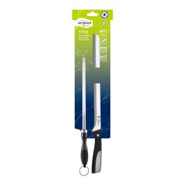 San Ignacio Cuchillo Jamonero Acero Inoxidable con Chaira y Mango Plástico Resistente, Apto Lavavajillas