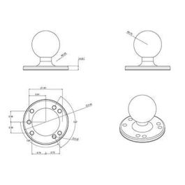 RAM Mounts RAM-202U Base Redonda con Bola de Goma de 1.5 Pulgadas y Patrón de Agujeros AMPS