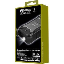 Sandberg Survivor Powerbank 27000 PD65W IP66 Resistente Agua/Golpes/Polvo, Batería Externa Carga Rápida 65W Portátil y 18W Móvil QC
