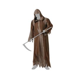 Disfraz Mago Marrón con Capucha y Túnica Larga de Poliéster para Adulto XXL - Ideal para Halloween y Eventos Fantásticos