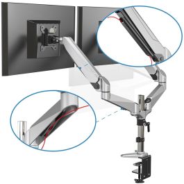 Digitus DA-90353 Soporte de Mesa para 2 Monitores hasta 32" (81 cm), 8 kg, Abrazadera, Negro/Plata