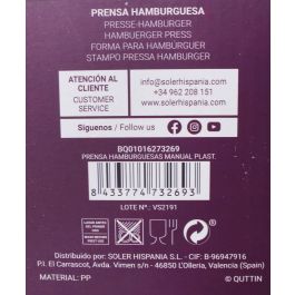 Prensa Hamburguesas Manual Quttin - Plastico (18 Unidades) Prensa Hamburguesas Manual Quttin - Plastico (18 Unidades)