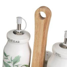 Set de Aceitera y Vinagrera GREENS Blanco Verde Madera Gres 210 ml 21 x 8,5 x 18 cm 4 Piezas