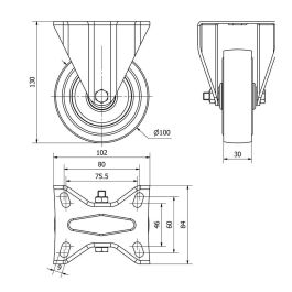 Ruedas Alex Rueda fija de goma azul con placa y eje de rodillos, ø 10 cm, carga máxima 100 kg