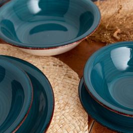 Quid Plato Hondo Cerámico Zafiro Vita, 21,5 cm, Azul, 12 Unidades - Apto Lavavajillas y Microondas, Apilable