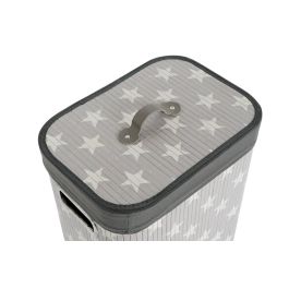 DKD Home Decor Cesta Ropa Set de 3 (2 Unidades) Gris Blanco Bambú Poliéster Algodón MDF 30 x 60 x 40 cm
