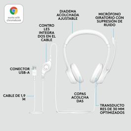 Logitech H390 Auriculares USB-A con Microfono con Cancelacion de Ruido y Almohadillas de Piel Sintetica para Ordenador, Reuniones, Musica, 1.9 m