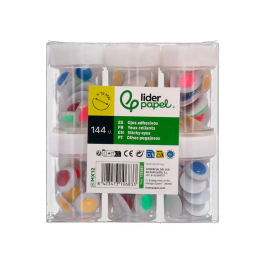 Liderpapel Ojo 15 mm Blanco con Pupila de Colores Surtidos Pack 144 Unidades