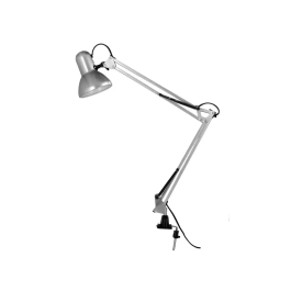 Q-connect Antares Lámpara de Escritorio Metálica con Pinza, Interruptor, Brazo Doble, 3 Articulaciones, Color Plata, Uso Oficina