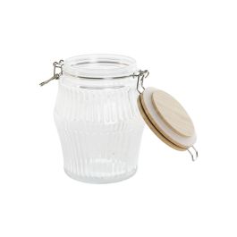 DKD Home Decor Bote Hermetico Basicos Cristal Bambu Inox Transparente Natural Set 3 Piezas 13.5 x 27 x 13.5 cm