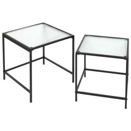 Home Deco Factory Juego 2 Mesas Auxiliares Nido Essentiel Metal y Vidrio 40x40cm y 35x35cm