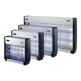 EDM Mata insectos profesional eléctrico con luz actínica, 2 x 15W, cobertura 100 m², color cromo/negro, 48 x 9 x 30 cm