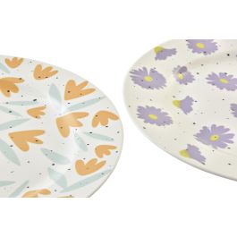 DKD Home Decor Plato Flores Shengda Urban Multicolor Blanco Porcelana 27 x 2 x 27 cm (12 Unidades)