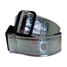 GETM Correa Guitarra Bajo Distressed Vernice Silver Polipiel Nylon Piel Plateado Ajustable