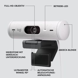 Logitech Webcam Brio 500 1080p 4MP, Autofocus, Rightlight 4 HDR, dFoV 90°, Micrófono Estéreo, Tapa Privacidad, USB-C, Blanco Crudo