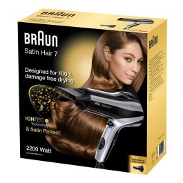 Braun Brhd710e Secador de Pelo Iónico 2200W, Diseño 20°, Gancho para Colgar, 6 Combinaciones Temperatura/Flujo Aire
