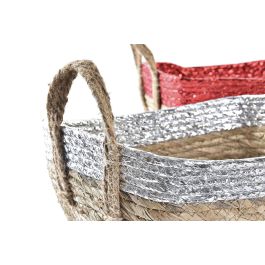 DKD Home Decor Cesta de Navidad Tradicional Pack 6 Unidades - Rojo, Dorado, Plateado, Natural - Fibra y Seagrass, Medidas 32x22x12 cm