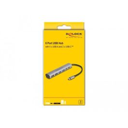 DELOCK Concentrador USB 6 Puertos 4x USB-A 2x USB-C, USB 3.2 Gen 1, Gris Aluminio