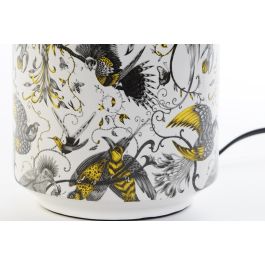 DKD Home Decor Lámpara Sobremesa Chic Blanca Beige Dorado con Pájaros 25x42x25 cm Gres Algodón E27 40W Pack 4 Unidades