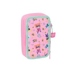 Plumier Triple SuperKitties Rosa Turquesa 12,5 x 19,5 x 5,5 cm 37 Piezas