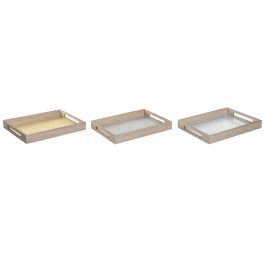 DKD Home Decor Bandeja Decorativa Estilo Shabby de MDF, Pack 3 Unidades en Colores Surtidos Rosa, Azul y Amarillo 40x30x5 cm