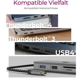 ICY BOX IB-DK4012-CPD Docking Station USB-C 9-en-1, PD 100W, 2xHDMI 4K, Gigabit Ethernet, Lector Tarjetas SD/MicroSD