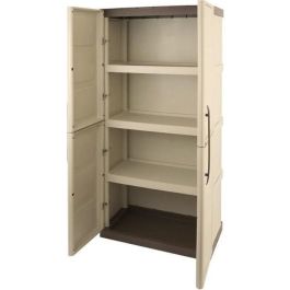 Tood Armario alto de resina con 3 estantes 70x39x165 cm, carga 20 kg por estante, color gris pardo/crudo