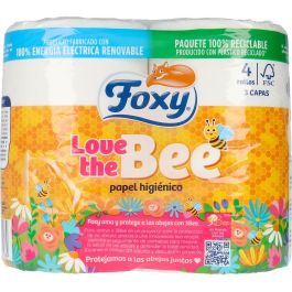 Foxy LOVE THE BEE Papel Higiénico 3 Capas 4 Rollos Suave Absorbente Aroma Miel Comprometido con las Abejas Precio: 2.6899994. SKU: B1E9D2TCS9