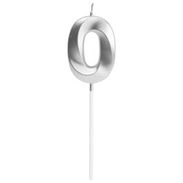 Party Time Vela de Aniversario Cifra 0 Plata - 3,5x0,7 cm; h.13 cm