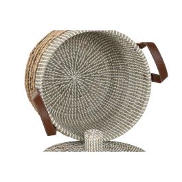 DKD Home Decor Cesta Boho Hecha a Mano, de Seagrass y Cuero, Colores Natural y Marrón, 45x51x45 cm, Set de 2