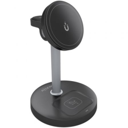 Aisens ASCH-15W3WC066-BK Base de Carga Inalámbrica 3 en 1 para Móvil, Apple Watch, Auriculares Qi 15W Negro