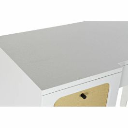DKD Home Decor Escritorio Home Office Madera Abeto y Ratán Blanco con 3 Cajones y 2 Puertas, Medidas 140x50x76 cm
