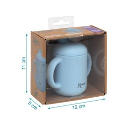 KioKids Taza de Silicona Azul con Asas para Bebé +4 Meses 120ml Apta Microondas y Lavavajillas