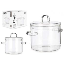 Olla de Borosilicato Vivalto 1400 ml, 14.5x15.8x20 cm, Transparente, Apto Horno y Microondas (6 Unidades)